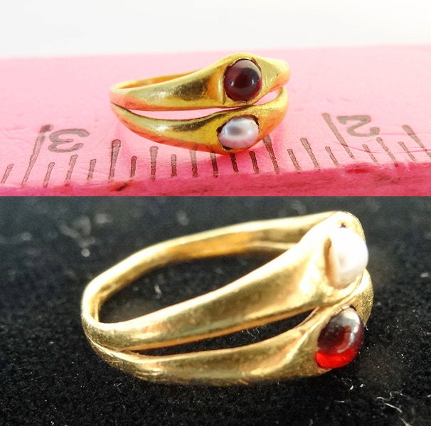 Antique Roman Gold Pearl Garnet Ring 2000 Years Old Wedding unisex (5658)