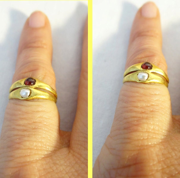 Antique Roman Gold Pearl Garnet Ring 2000 Years Old Wedding unisex (5658)