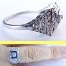 Antique Art Deco Ring Diamonds Sapphires Platinum Engagement w appraisal (5684)