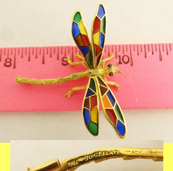 Buccellati Dragonfly Brooch Plique-à-jour  Enamel 18k Gold Italy Vintage (5657)