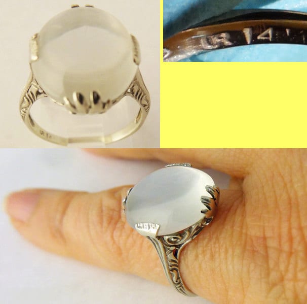 Antique Art Deco Ring Moonstone 14k White Gold (5650)