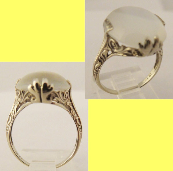 Antique Art Deco Ring Moonstone 14k White Gold (5650)