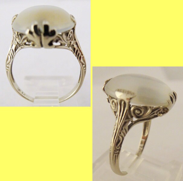 Antique Art Deco Ring Moonstone 14k White Gold (5650)