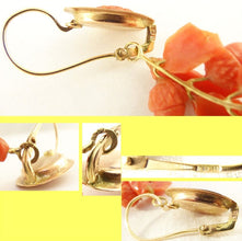 Antique Victorian Earrings Ear Pendants Carved Crl Gold Acorn Day Night (5600)