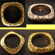 Mystery Alishan Ring 18k Gold Diamonds Square Wedding Band Gothic Unusual (5630)