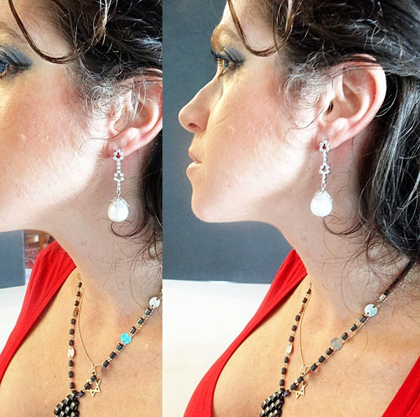 South Sea Pearl Earrings Diamonds Gold Platinum Long Dangles w Appraisal (5492)