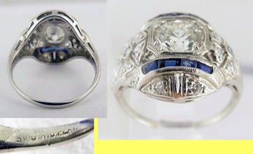 Art Deco Engagement Wedding Ring Diamond Platinum Sapphires w Appraisal (5499)