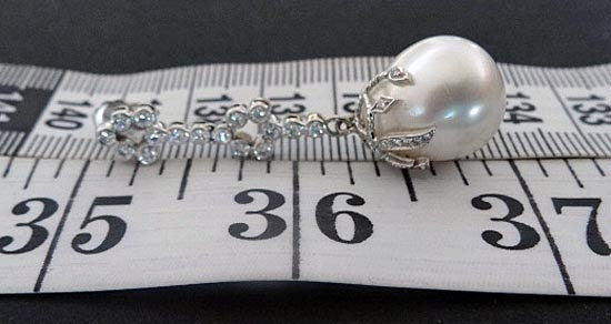 South Sea Pearl Earrings Diamonds Gold Platinum Long Dangles w Appraisal (5492)
