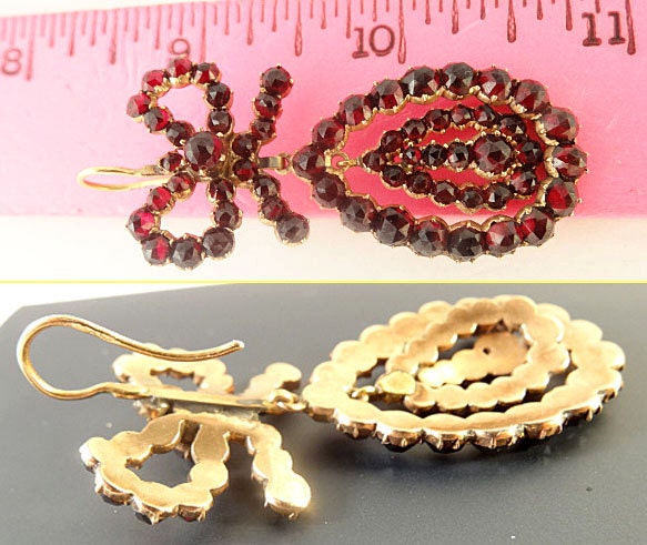 Antique French Georgian Earrings Pendeloque Ear Drops Gold Garnets (5446)