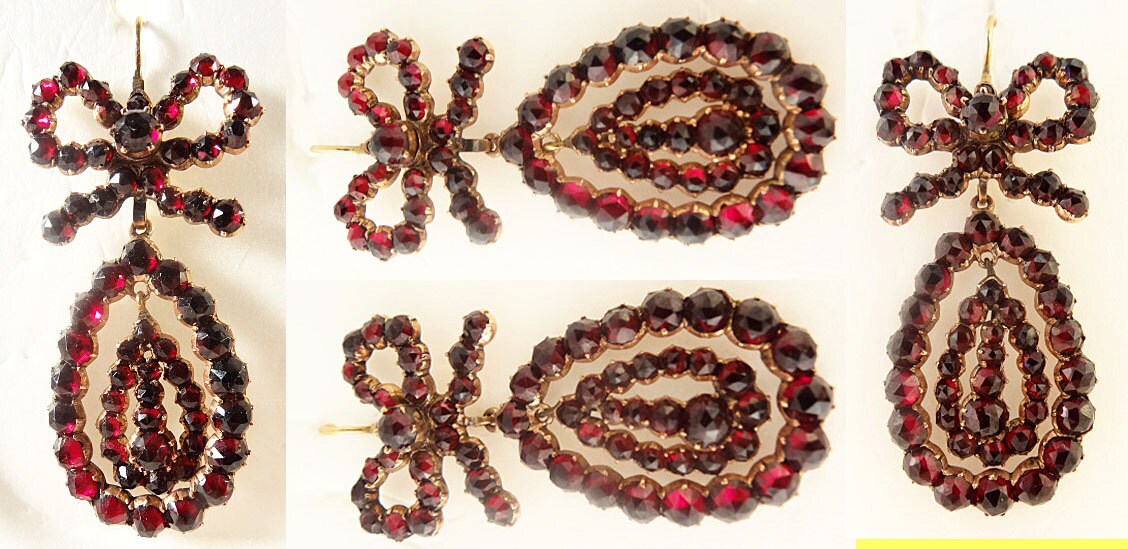 Antique French Georgian Earrings Pendeloque Ear Drops Gold Garnets (5446)