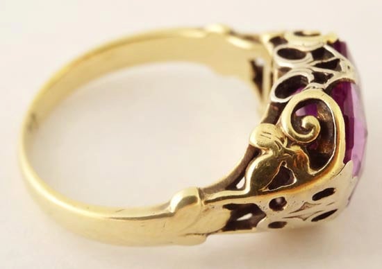 Antique Arts & Crafts Art Nouveau Ring 14k gold openwork Amethyst (5416)