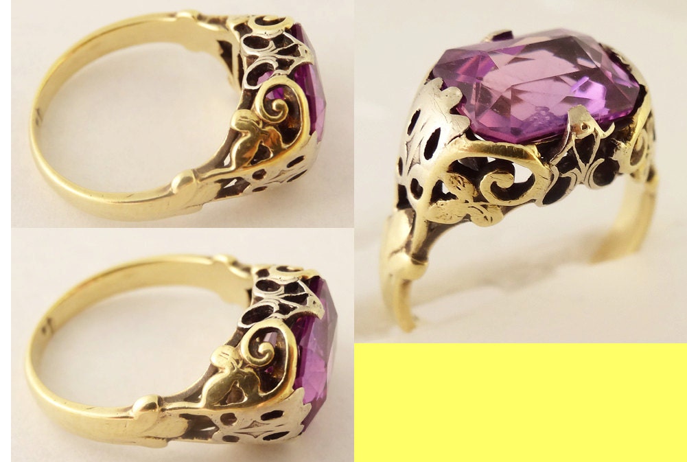 Antique Arts & Crafts Art Nouveau Ring 14k gold openwork Amethyst (5416)