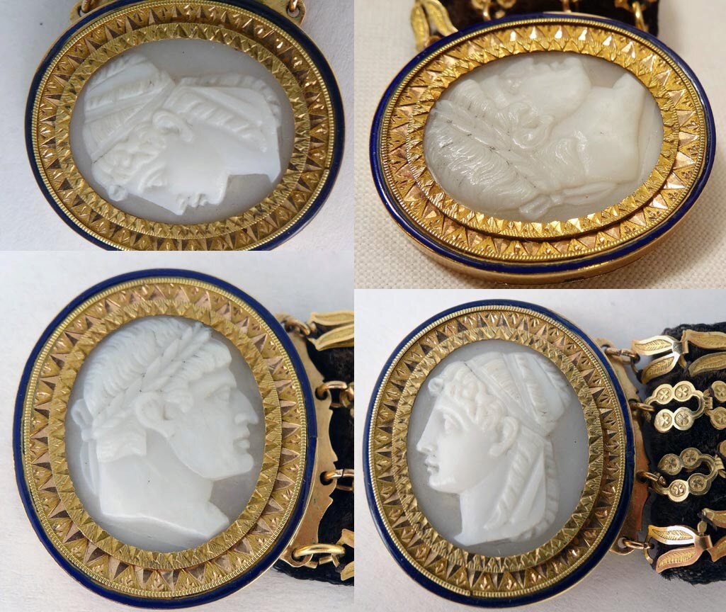 Antique Georgian Gold Cameo Bracelets Napoleon Bonaparte portraits c1804 (5354)