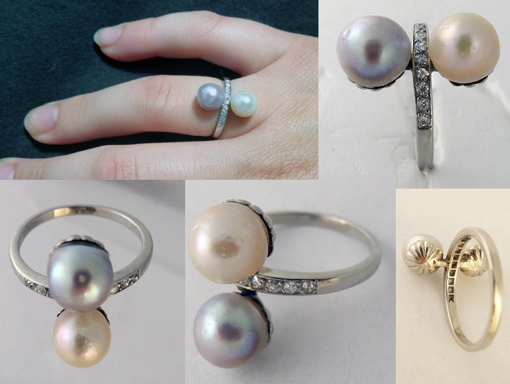Antique Ring Diamond GIA Cert Natural Pearl Platinum Engagement Wedding (5342)