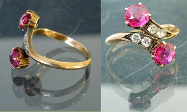 Antique Victorian Ring Ruby Diamond Crossover 18K Gold w Appraisal (5257)