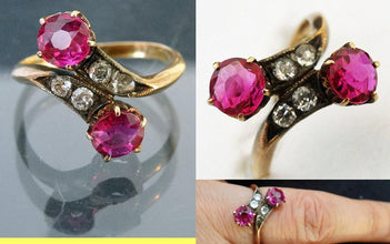Antique Victorian Ring Ruby Diamond Crossover 18K Gold w Appraisal (5257)