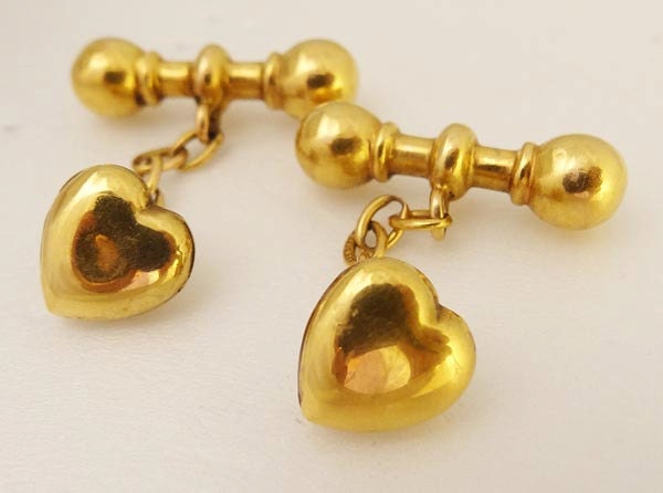 Romantic Heart Cufflinks Antique Early 20C Gold Unisex (5240)