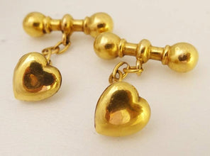 Antique Edwardian Cufflinks Gold hearts dumbbells Men's jewelry Unisex (5240)