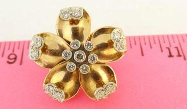Vintage Earrings Ear Clips Retro18k Gold Diamonds Flowers w Appraisal (5494)
