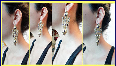 Antique Georgian Iberian Earrings Ear Pendants Gold Amethyst 3.5in Long (5197)