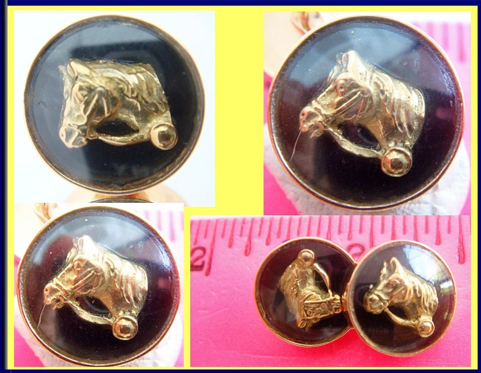 Antique Vintage Retro unisex Cufflinks 18k Gold Horse Heads (5017)