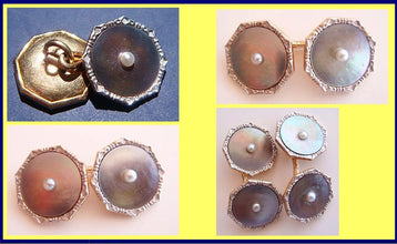LARTER Antique Victorian Gents Dress Set Cufflinks Buttons Gold MOP Pearl (4984)