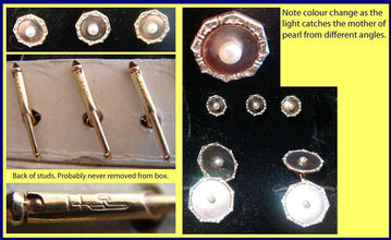 LARTER Antique Victorian Gents Dress Set Cufflinks Buttons Gold MOP Pearl (4984)