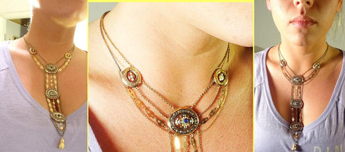 Antique Necklace Normandy France En Esclavage 18k Gold Enamel Paste (5140)