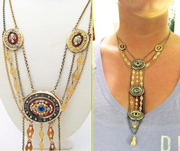 Antique Necklace Normandy France En Esclavage 18k Gold Enamel Paste (5140)