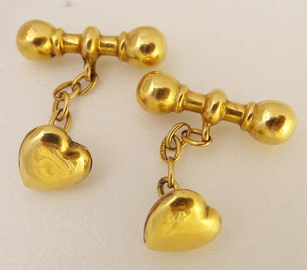 Romantic Heart Cufflinks Antique Early 20C Gold Unisex (5240)