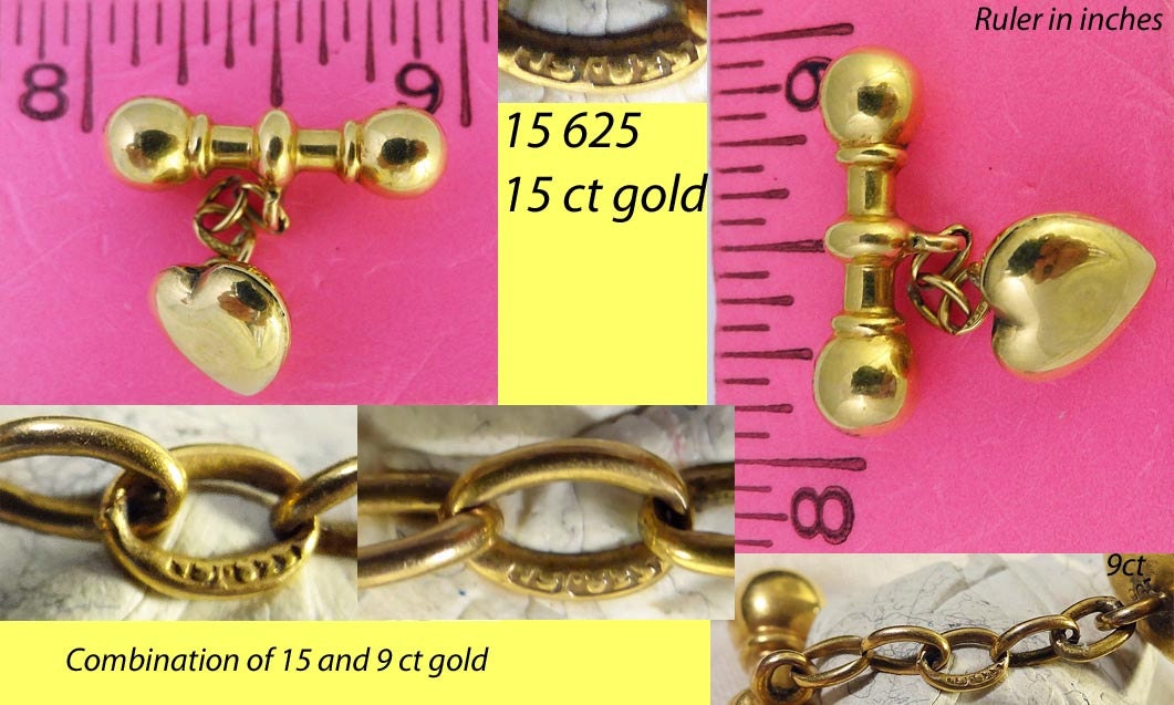 Romantic Heart Cufflinks Antique Early 20C Gold Unisex (5240)