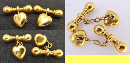 Antique Edwardian Cufflinks Gold hearts dumbbells Men's jewelry Unisex (5240)