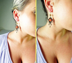 Antique Victorian Earrings Gold Drops w Dangles & Carved Crl Roses (5025)