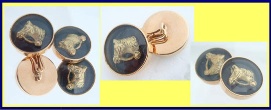 Antique Vintage Retro unisex Cufflinks 18k Gold Horse Heads (5017)
