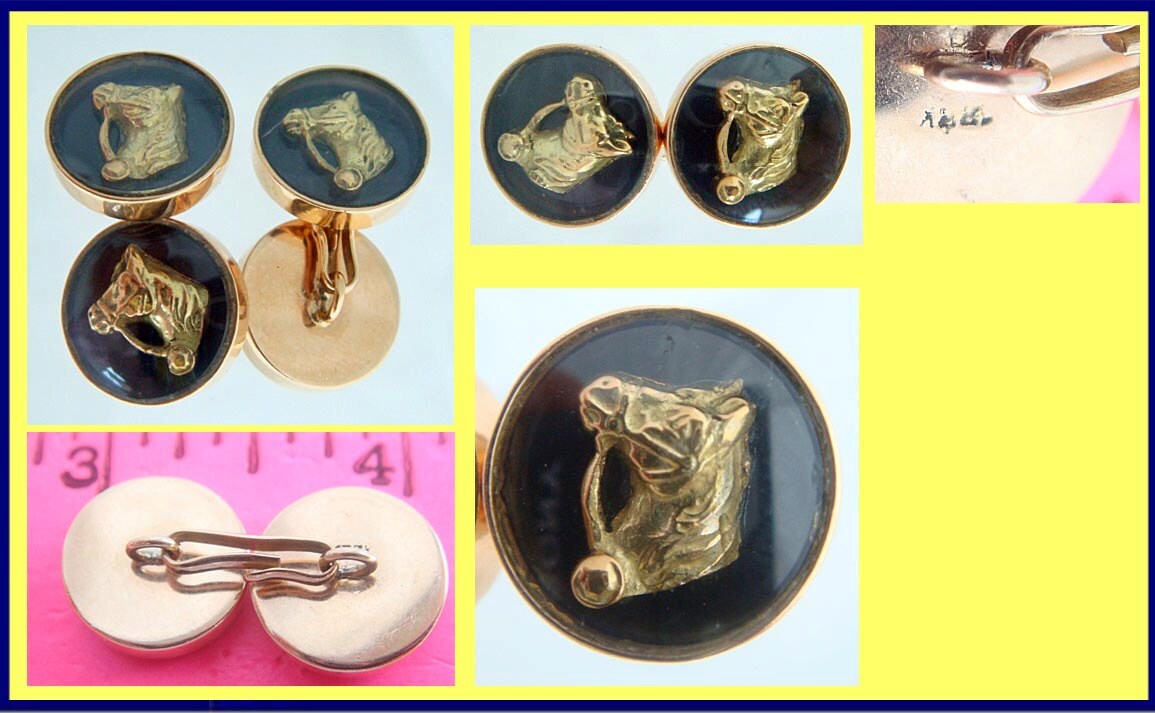 Antique Vintage Retro unisex Cufflinks 18k Gold Horse Heads (5017)