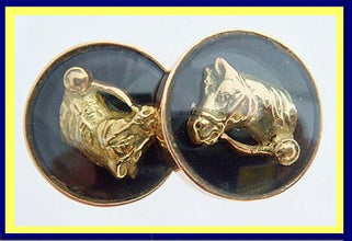 Antique Vintage Retro unisex Cufflinks 18k Gold Horse Heads (5017)