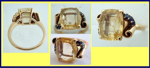 Raymond Yard Ring Signed Retro Yellow Blue Sapphires 14k Gold Vintage (4997)