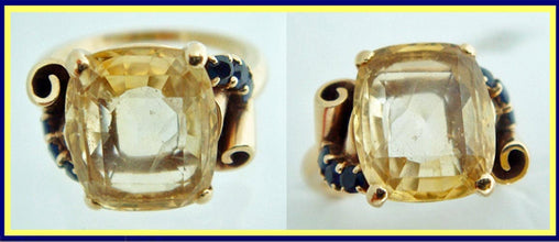 Raymond Yard Ring Signed Retro Yellow Blue Sapphires 14k Gold Vintage (4997)