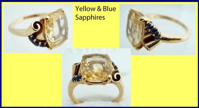 Raymond Yard Ring Signed Retro Yellow Blue Sapphires 14k Gold Vintage (4997)