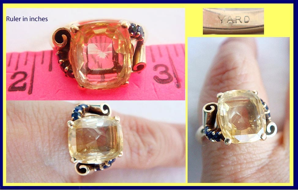 Raymond Yard Ring Signed Retro Yellow Blue Sapphires 14k Gold Vintage (4997)