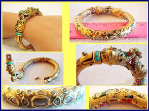 Antique Mughal Bangle Bracelet Gold Enamel Gems Crocodile Georgian (4929