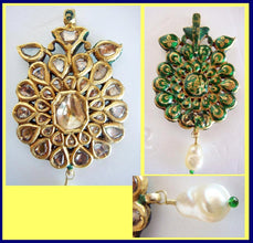 Antique Pendant 22k Gold Diamonds Pearl  Enamel Mughal Indian w Appraisal (4923)