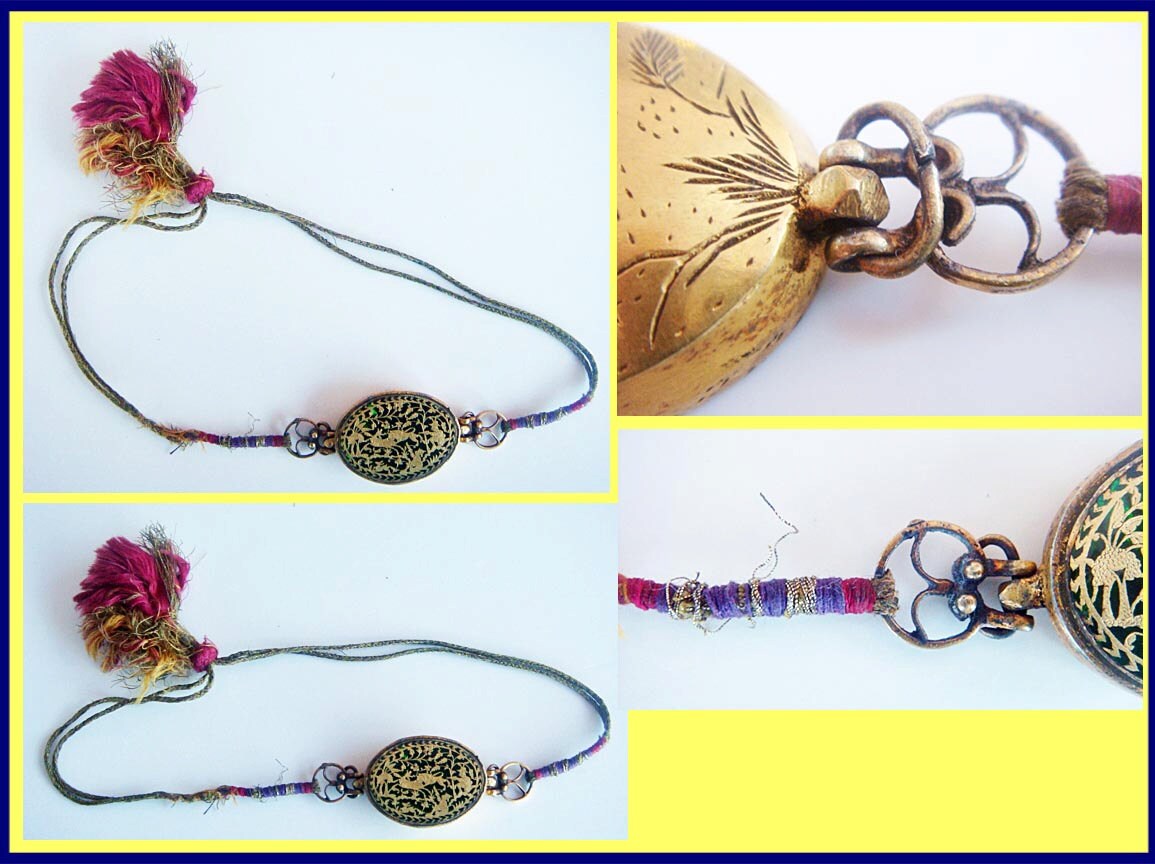 Antique 22k Gold Indian Armband / Pendant Thewa Work Deer  w Dog Unisex(4913)