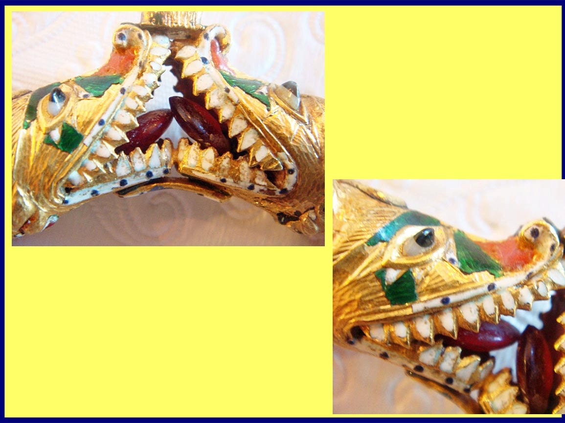 Antique Mughal Bangle Bracelet Gold Enamel Gems Crocodile Georgian (4929