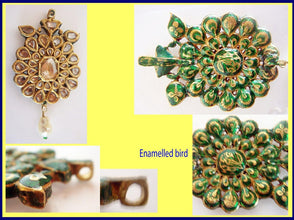 Antique Pendant 22k Gold Diamonds Pearl  Enamel Mughal Indian w Appraisal (4923)