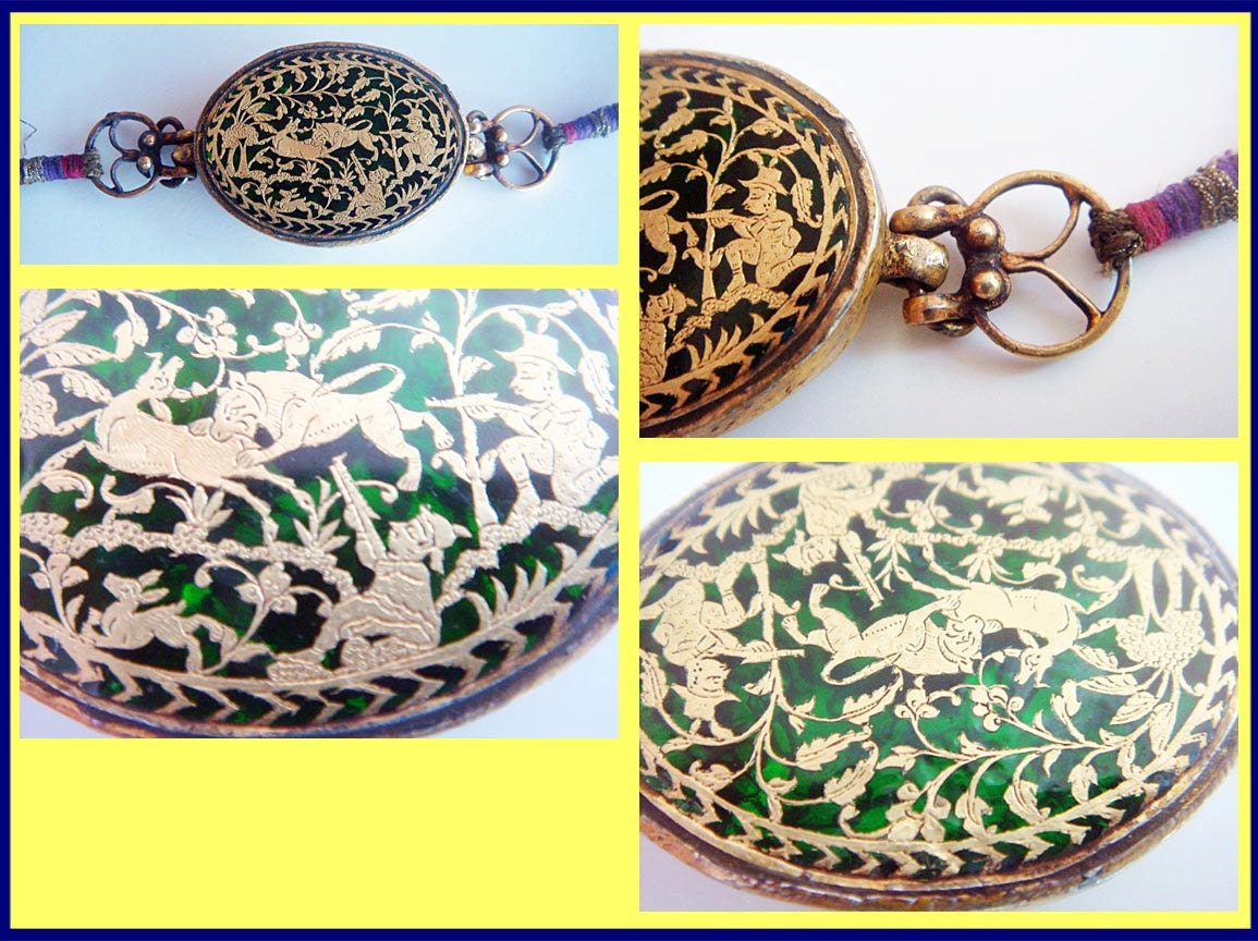 Antique 22k Gold Indian Armband / Pendant Thewa Work Deer  w Dog Unisex(4913)