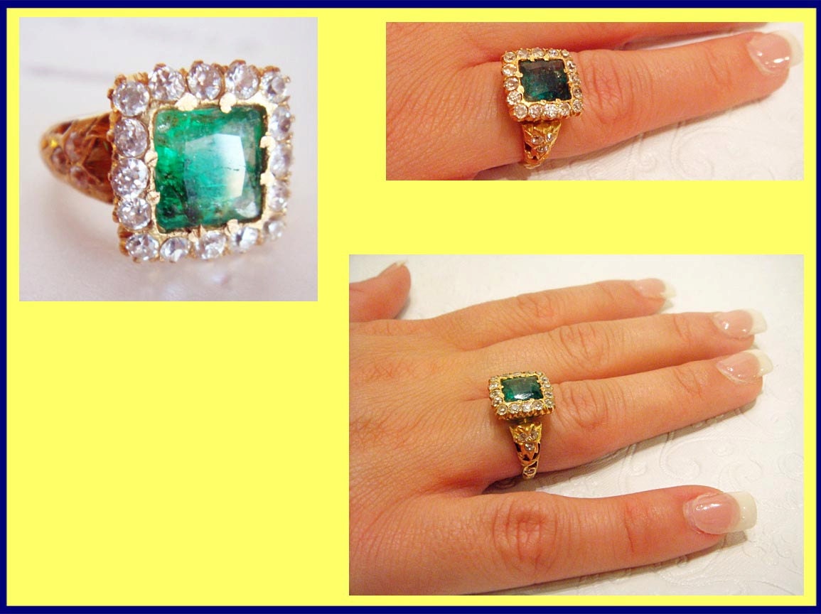 Antique Vintage Ring 22k Gold Emerald Diamonds  Mughal Indian w Appraisal (4909)