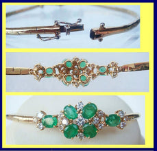Vintage Retro Bracelet Bangle 18k Gold Diamonds Emeralds w Appraisal (4847)