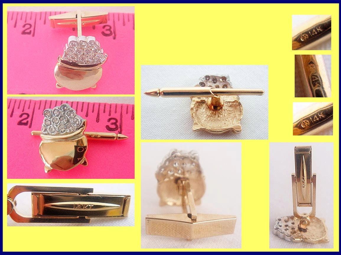 Vintage Retro Cufflinks Buttons Man's Dress Set Diamonds Gold Appraisal (4787)