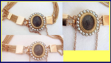Antique Georgian Bracelet 14k Gold Pearls Hair Sentimental Memorial Romance(4767